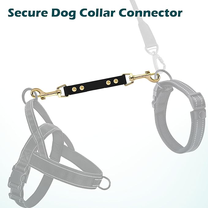 PetBonus Dog Collar Safety Clip, Waterproof Backup Safety Strap for Dog Harness to Prong Collar, Odor Proof Double Ended Clasp Leash Connector for Training Walking (Black)