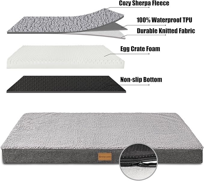 Patas Lague Orthopedic Dog Bed for Small Dogs, Soft Comfortable Waterproof Egg Crate Foam Small Pet Beds Mat with Removable Washable Cover, 20''X15'' Grey