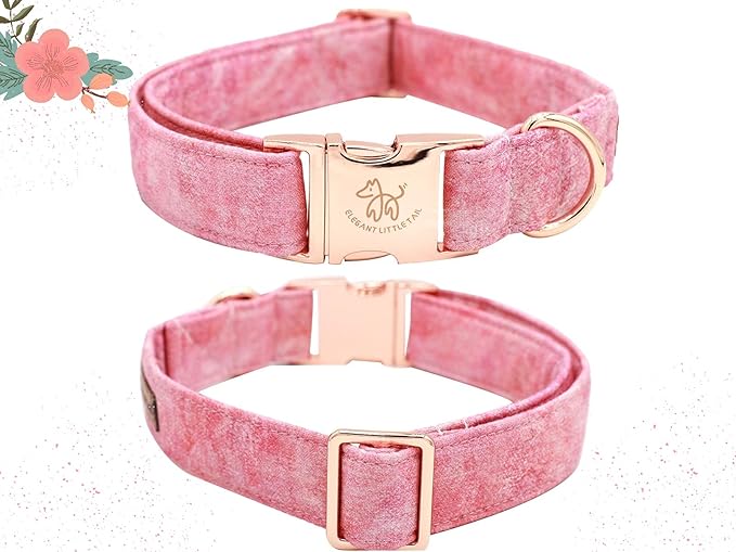 Elegant little tail Pink Girl Dog Collar for Female Dogs, Pet Collar Adjustable Dog Collars with Flower Gift for X-Small Dogs and Cats