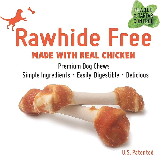 Chicken Dog Chew Bones Medium, Rawhide Free, Grain Free, Made with Real Chicken & Wholesome Vegetables, Knotted Bones Medium 5pcs/Pack