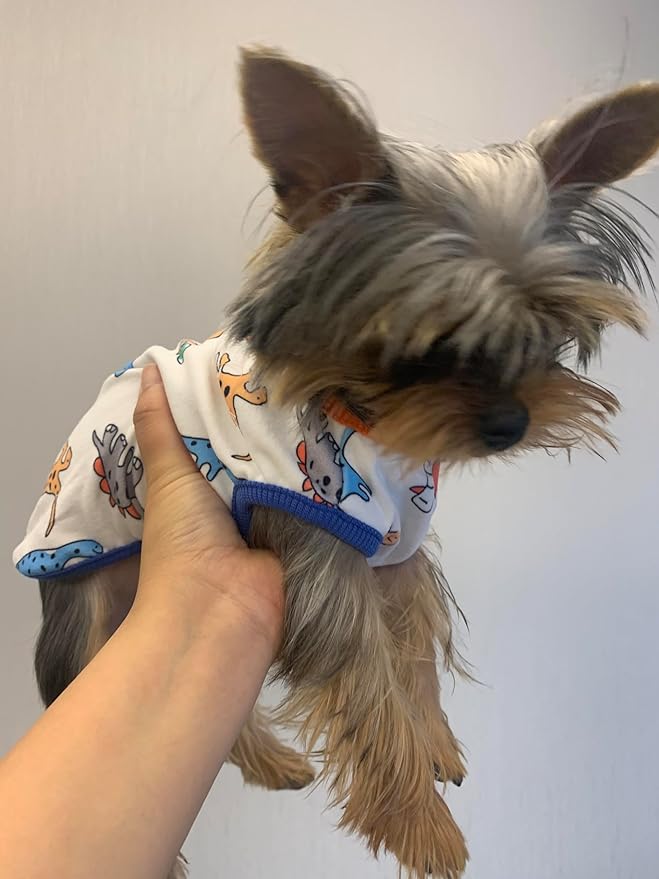 Dog Clothes Puppy Cute Dinosaur Shirt Pet Cotton Shirt Dog Vest Cat Clothes Dogs Boy Girl T Shirts for Small Dog Cat Teacup Chihuahua Yorkie (Dino Vest, X-Small)