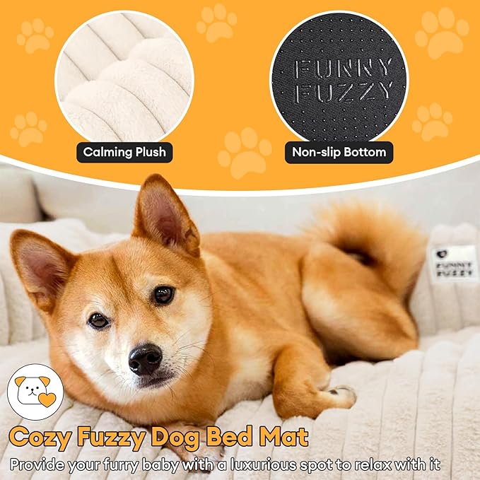 FUNNY FUZZY Pet Couch Cover for Sofa, Calming Dog Bed for Couch, Fluffy Plush Dog Couch Mat for Furniture Protector for Large Medium Small Pets, 47×37 in, Cream White
