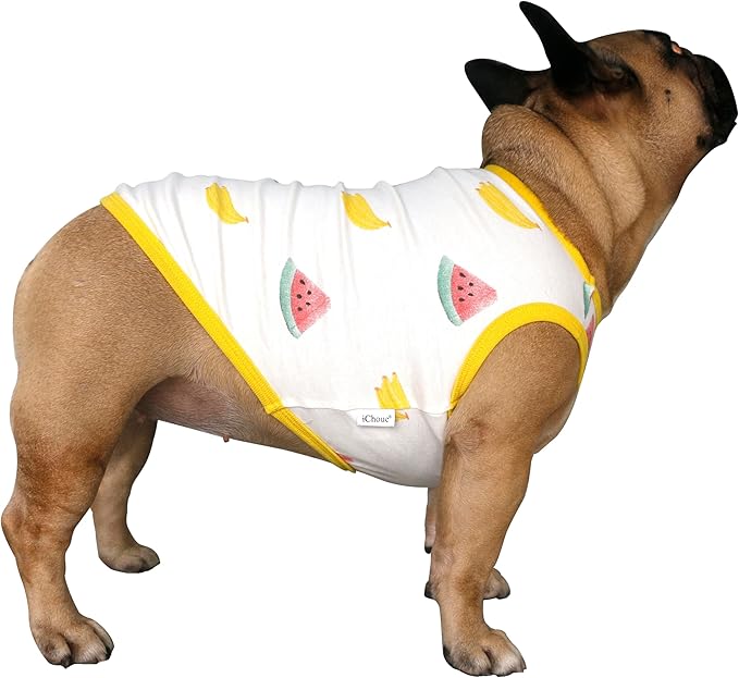 iChoue 100% Breathable Cotton English Bulldog Halloween Cartoon T Shirts Cute Clothes for Medium Large Dogs Vest Tank Tops Terrier Pitbull Watermelon Banana - XXLarge