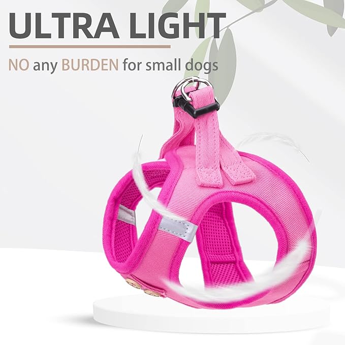 PUPTECK Dog Harness and Leash Set for Small Medium Dogs No Pull Step-in Soft Mesh Puppy Cat Vest Harnesses Reflective at Night, Denim Pink M