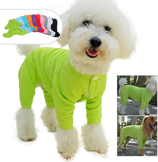 Lovelonglong Four Feet Dog Lightweight Pajamas, Pure Cotton Dog Jumpsuits 4 Legs Dog Onesies T-Shirt Stylish PJS Puppy Costume for Large Medium Small Dogs Green S