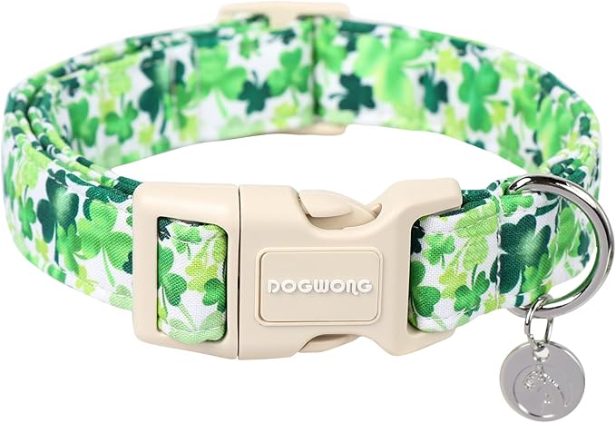 DOGWONG St. Patrick's Day Dog Collar, Green Lucky Clover Shamrock Green Dog Collar Soft Durable Adjustable Costume St. Patrick's Day Lucky Charm Puppy Collar for Small Medium Large Dog