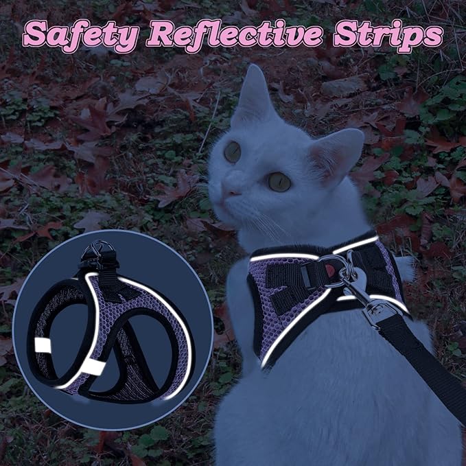 Cat Harness and Leash for Walking Escape Proof, Adjustable Kitten Vest Harness Reflective Soft Mesh Puppy Harness for Outdoor, Comfort Fit, Easy to Control (Lpink, XS)