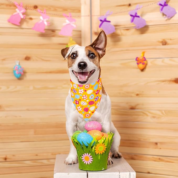 ADOGGYGO Easter Dog Bandana, Multiple Sizes Offered, Reversible Triangle Easter Bandana Scarf for Small Dogs Pets (Small)