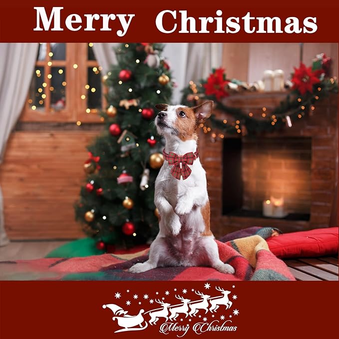 Unique style paws Christmas Dog Collar with Bow Tie Black Red Green Plaid Puppy Collar for Small Medium Large Dogs as Autumn Winter Pet Gifts-L