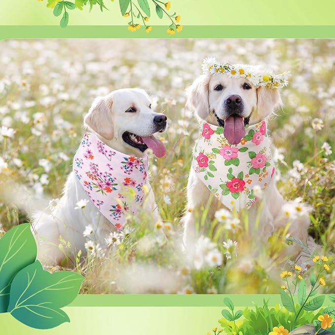 Preboun 50 Pcs Spring Dog Bandanas Bulk Flower Floral Bandanas for Dogs Soft Kerchief for Small Medium Large Pets Puppy Spring Costume Accessories(31.5 x 21.7 x 21.7 Inch)