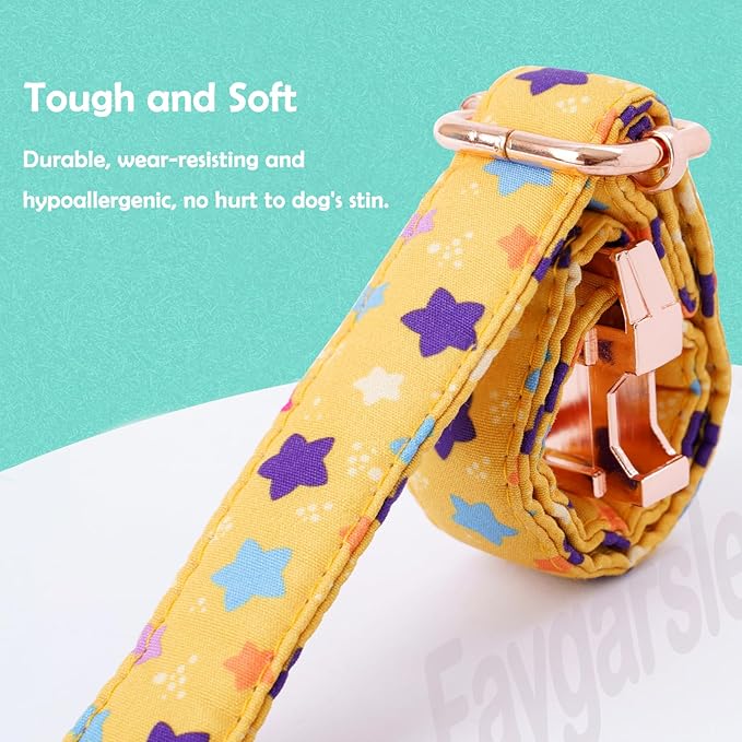 Faygarsle Yellow Stars Pattern Dog Collar for Small Medium Large Dogs Cute Puppy Collars for Female Dogs for Summer Spring Wedding Necklace Girl Dog Collar M