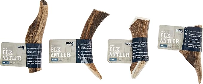 Amazon Brand - Wag Elk Antler - Whole - Small 4-5.5 inches (Best for Dogs Under 15 lbs), 0.70 Ounce (Pack of 2)