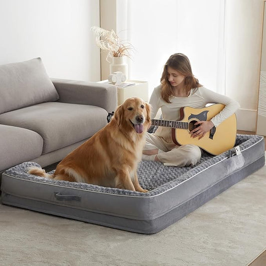 WNPETHOME Human Dog Bed for People Adults, Washable Faux Fur Nap Bed Adult Oval for People, Calming Human Size Giant Dog Bed Fits Pet Families with Storage Pocket Grey