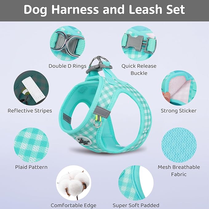 Gyuzh Dog Harness and Leash Set,Soft Mesh Breathable Small Dog Harness,Reflective Adjustable Puppy Harness,No Pull Pet Harness for Small Dogs and Cats