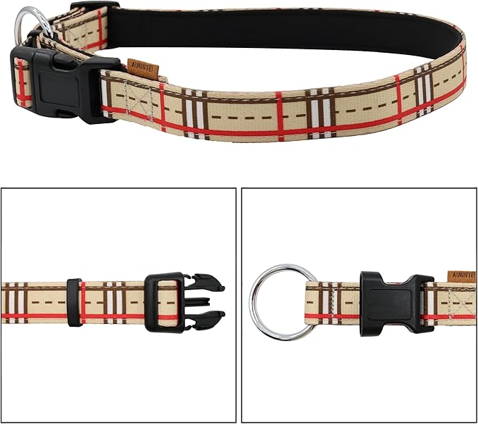 Dog Collar, Cute Stripe Pattern, Neoprene Padded and Adjustable Collar with Quick Release Buckle, Reinforced Structure (L (Neck 18-28", Width 1"), Stripe Cream)