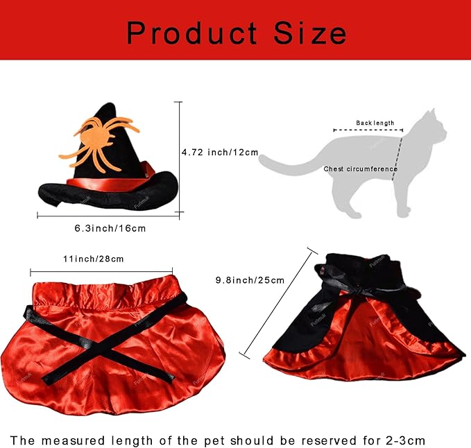 Dog Cats Witch Halloween Costume Cape Suit, Spider Wizard Cloak & Hat for Puppy Cosplay Clothes Apparel, Pets Cute Outfit Dress Up Accessories for Halloween Party Decor