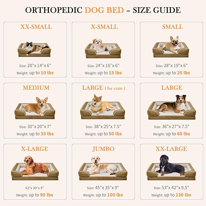 Comfort Expression Medium Dog Beds Waterproof Orthopedic Foam Dog Sofa Beds for Medium Large Dogs Comfy Pet Bed with Washable Removable Cover & Non-Slip Bottom(Medium,Khaki)