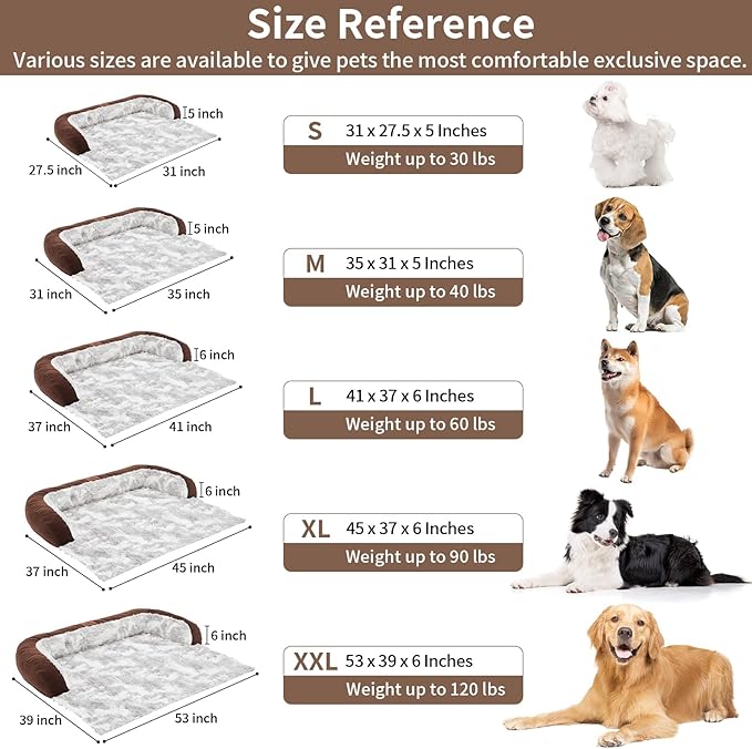 Calming Dog Couch Bed Mat, 31x28 Inch Waterproof Fluffy Sofa Cover, Furniture Protector with Handle, Removable and Washable Pet Bed for Small Dogs and Cats (Brown)