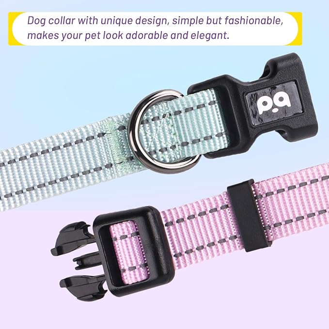 Dog Collar Cute Flower, Reflective Adjustable Basic Collars for Girl Female Small Medium Large Dogs Walking Running(Medium,Purple Blue)