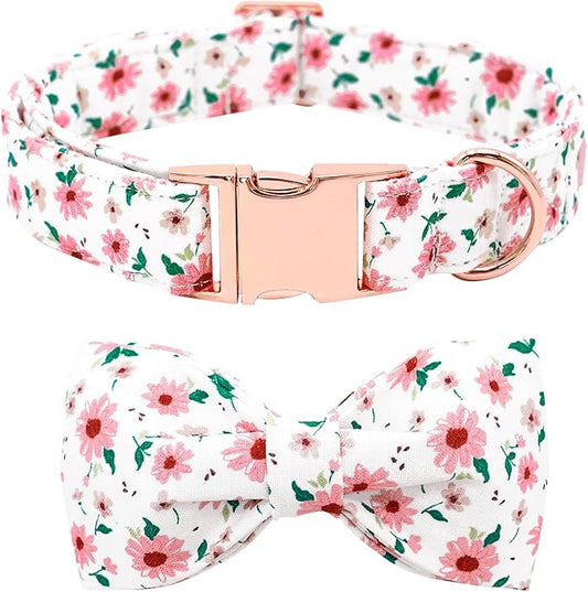Dog Collar - Floral Pet Collar Bows for Dogs Bowtie Adjustable Puppy Collar Girl Pet Gift Spring Collar for Medium Small Large Dogs