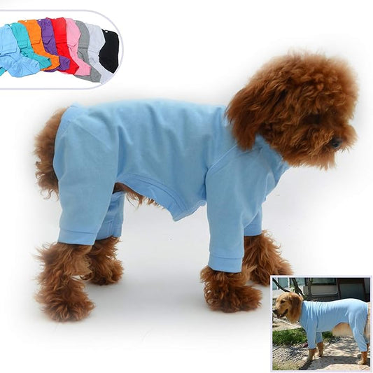 Lovelonglong Four Feet Dog Lightweight Pajamas, Pure Cotton Dog Jumpsuits 4 Legs Dog Onesies T-Shirt Stylish PJS Puppy Costume for Large Medium Small Dogs Lightblue XL