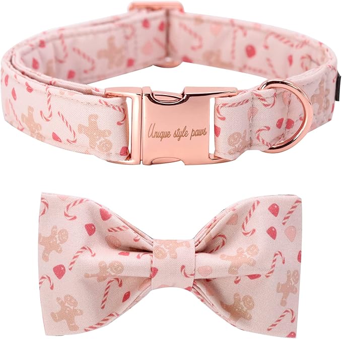 Unique style paws Dog Collar, Pet Collar Dog Bowtie Gift for Girl or Boy Dogs, Christmas Gingerbread Man Adjustable Dog Collar for Medium Dogs