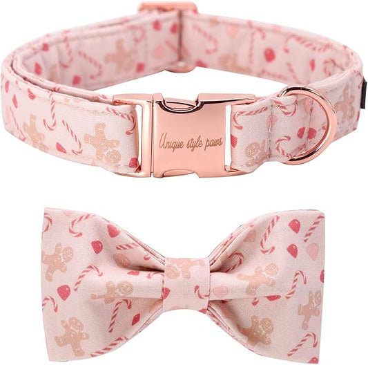 Unique style paws Dog Collar, Pet Collar Dog Bowtie Gift for Girl or Boy Dogs, Christmas Gingerbread Man Adjustable Dog Collar for XX-Small Dogs