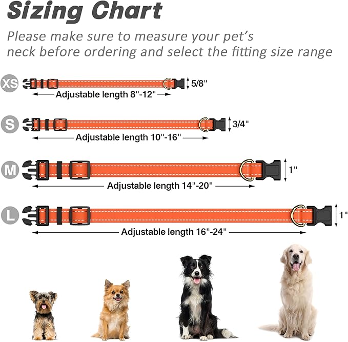 Reflective Dog Collar for Extra Small Dogs Cats, Cute Adjustable Heavy-Duty Nylon Puppy Collars for Boy and Girl Female, Soft Pet Accessories with Quick Release Buckle, Neck 8-12", Orange