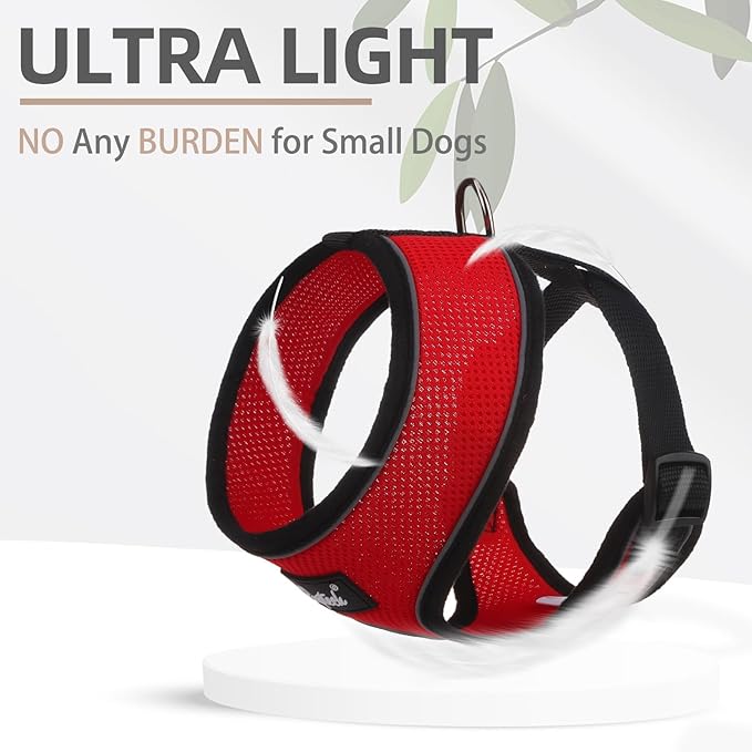 PUPTECK Soft Mesh Dog Harness and Leash Set Pet Puppy Cat Comfort Padded Vest No Pull Harnesses, Solid Red, S