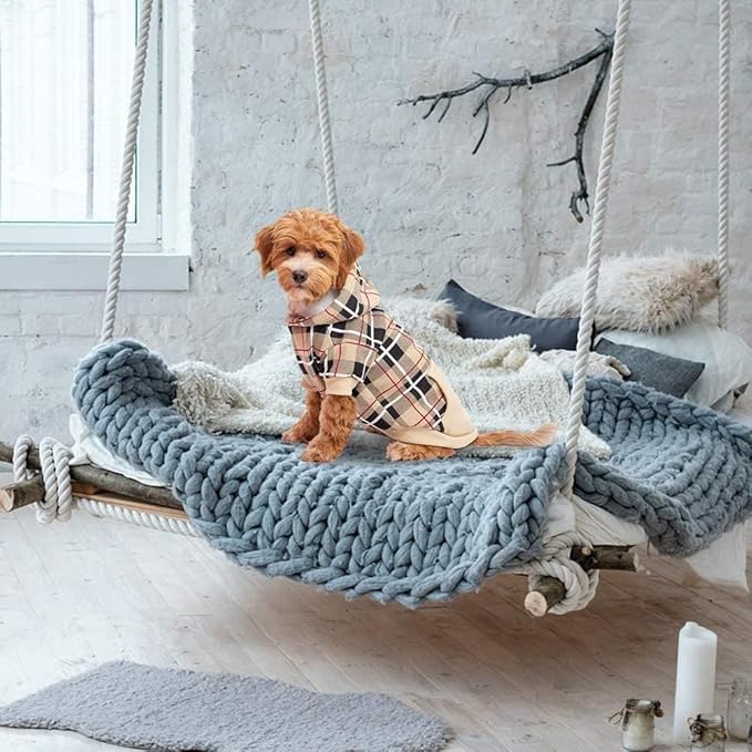 EXPAWLORER Plaid Dog Hoodie - British Style Warm Dog Sweater Shirt with Leash Hole,Pitbull Clothes Outfits,Winter Coat Apparel for All Breeds Puppy Girl Boy-Cat Apparel