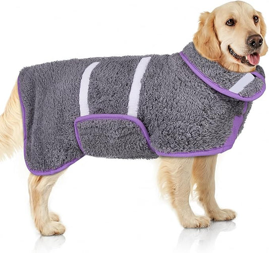 Unicorn Catcher Dog Bathrobe Super Absorbent Dog Towels for Drying Dogs Large Quick Drying Dog Robes for After Bath Soft Dog Drying Towel Adjustable Dog Drying Coat to Keep Dog Warm(S-XXL), Grey