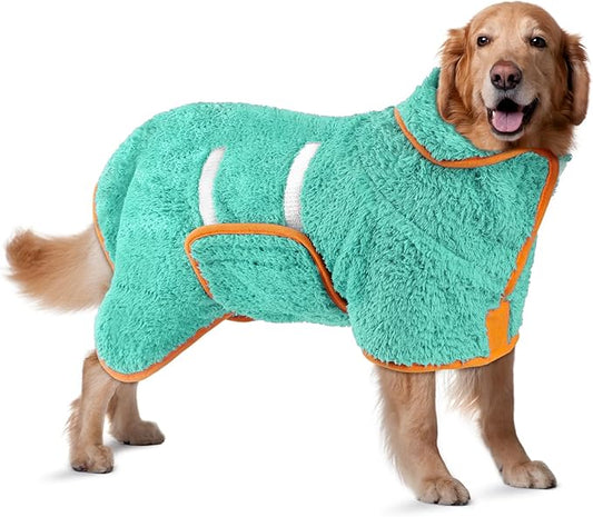 Bienbee Dog Bathrobe, Quick Drying Super Absorbent Dog Robes for After Bath, Warm Keeping Dogs Towel, Dogs Bath Supplies, Lake Green XL