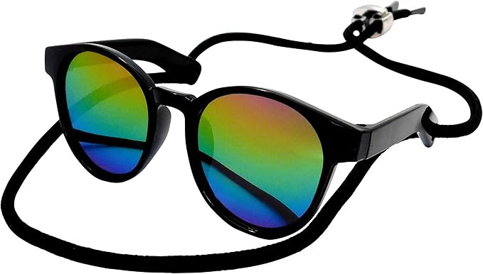 G014 Dog Cat Pet Panto Round Sunglasses for Small Breeds up to 15lbs (Panto Black-Rainbow Mirror)