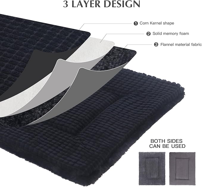 BVAGSS Dog Bed Mat,Reversible Dog Crate Pad, Memory Foam Soft Warm Pet Cushion for Small Medium Dogs, Washable Pet Sleeping Mattress Kennel Bed Pad XH079 (36''x23''x1.6'',Dark Grey)