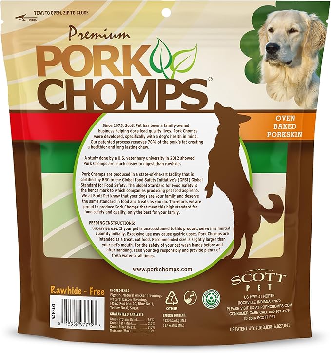 Pork Chomps Baked Pork Skin Dog Chews, 6-inch Twists, Assorted Flavors, 12 Count