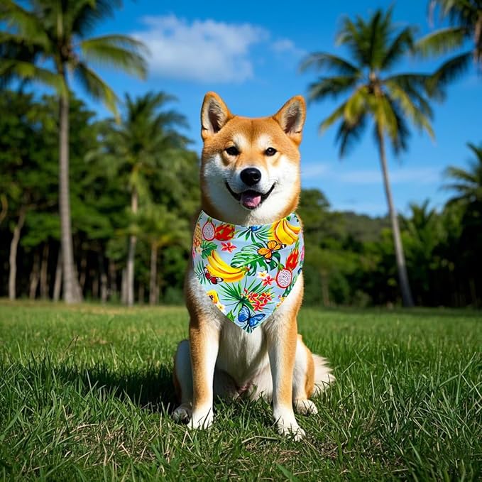 100PCS Dog Bandanas Hawaii Bulk Summer for Small Medium Dog Palms Leaves Fruits Flamingos Bench Ocean Triangle Bibs Scarves Boys Girls Grooming Accessories