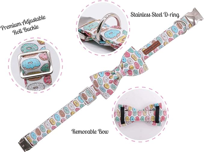 Unique Style Paws Dog Collar with Bow, Bowtie Dog Collar Adjustable Collars for Small Medium Large Dogs and Cats