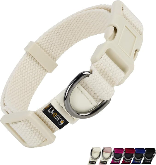 Breathable Small Dog Collar, Adjustable Pet Girl Boy Collars with Quick Release Buckle D-Ring, Soft Comfortable Colorfast Beige Puppy Coll'ar for XS Small Medium Large Dogs(S, Pink)