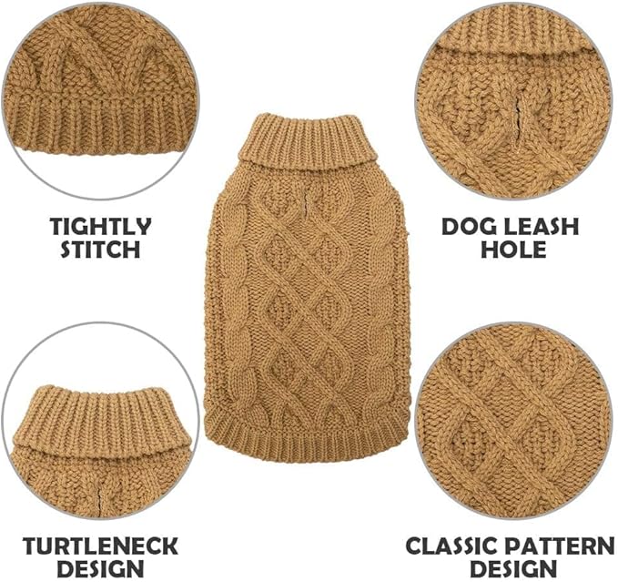 Mihachi Turtleneck Dog Sweater - Winter Coat Apparel Classic Cable Knit Clothes with Leash Hole for Cold Weather, Ideal Gift for Pet in New Year