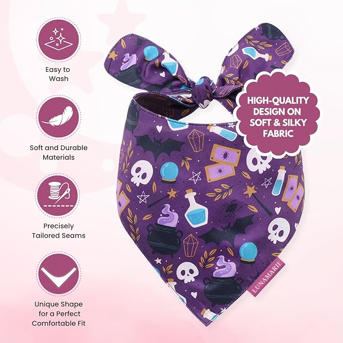 Luxury Pet Birthday Bandanas -Premium & Silky Poly Fabric | 100% Handmade | Custom Shape Dual Layered (Bewitched, Small)