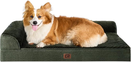EHEYCIGA Memory Foam Dog Bed Large Sized Dogs, Pet Bed for Large Dog for Crate with Waterproof Liner, Pet Couch Bed Orthopedic with Washable Removable Cover, 35x23x6 Inches, Dark Green