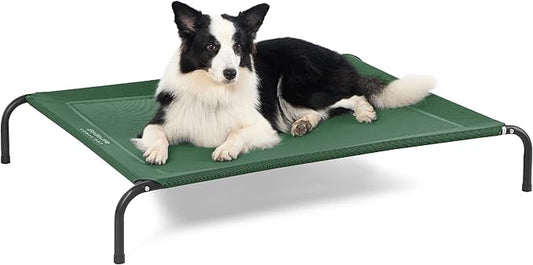 Bedsure Large Elevated Cooling Outdoor Dog Bed - Raised Dog Cot for Large Dogs, Portable Indoor & Outdoor Pet Hammock with Skid-Resistant Feet, Frame with Breathable Mesh, Green, 49 inches