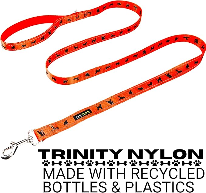 EcoBark Dog Leash - Soft & Reflective Dog Leashes with Padded Handle - Strong Durable Heavy Duty - Training and Pulling for Small, Medium or Large Dogs (Orange Dog Leash)