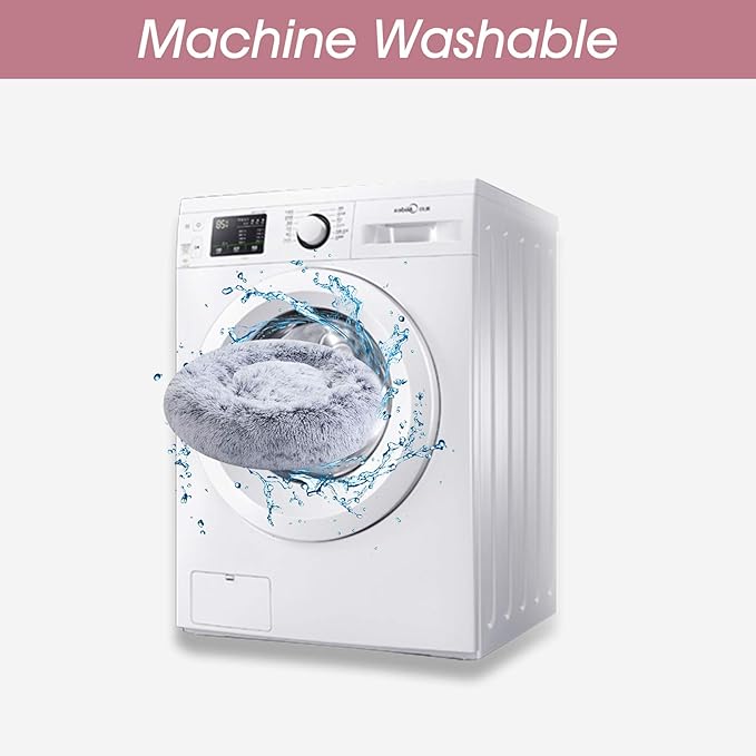 Donut Dog Cuddler Bed Calming, Anti-Anxiety, Warming Cozy Soft Dog Round Bed, Fluffy Faux Fur Plush Dog Cat Cushion bed for Small Medium Dogs and Cats (20"/24"/27"/30")