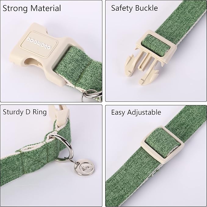 DOGWONG Cotton Hemp Dog Collar, Heavy-Duty Adjustable Soft Natural Fabric Pet Collar - Cute Wedding Puppy Necklace for Small to Large Dogs