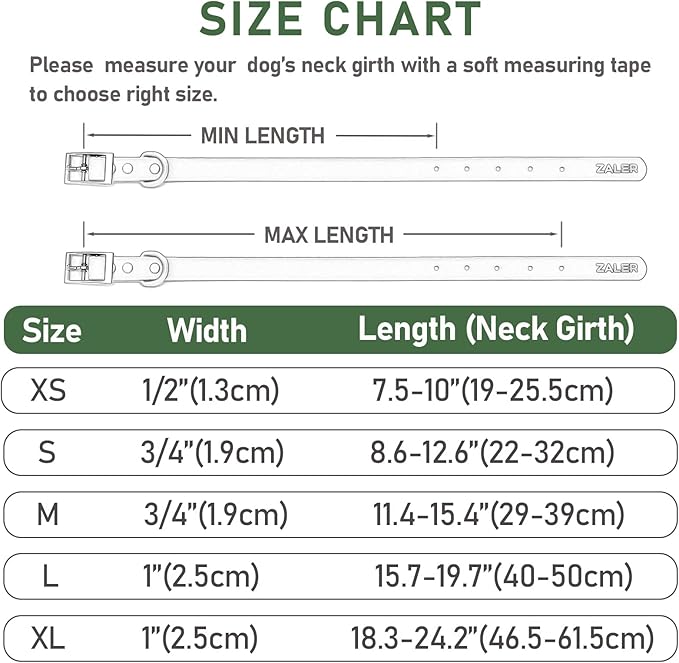 ZALER Waterproof Dog Collar, Adjustable Odor Proof Dog Collars Easy to Clean, Soft Comfortable Pet Collars for Large, Medium Small Dogs (Spruce Green, L(Length:15.7''-19.7''; Width:1''))