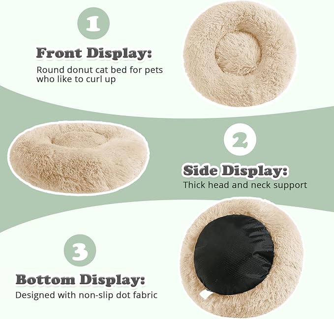JOLLYVOGUE Dog & Cat Bed, Calming Anti-Anxiety Pet Bed for Small Dogs, Fluffy Donut Cushion for Small and Medium Pets (24")