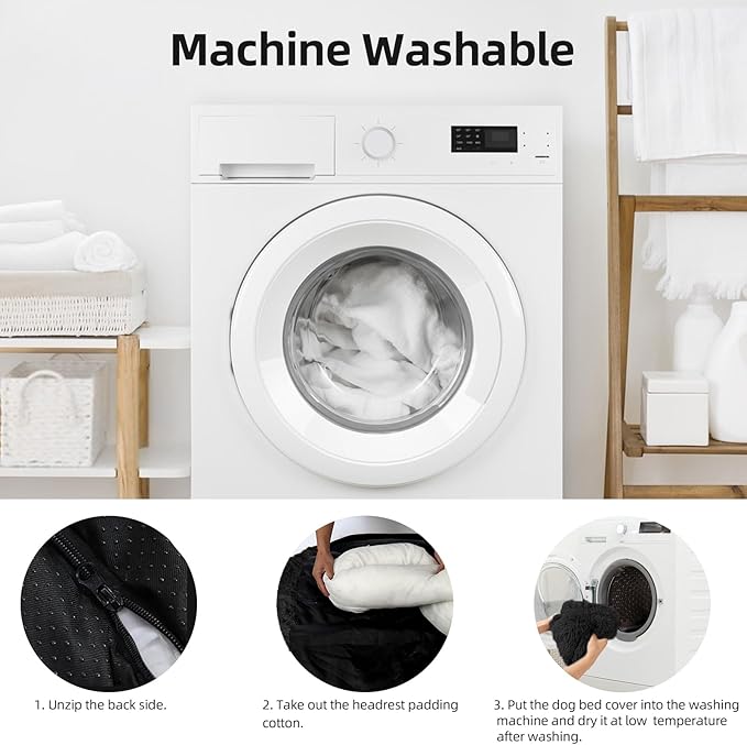 Calming Dog Bed Fluffy Plush Dog Mat for Furniture Protector with Removable Washable Cover for Large Medium Small Dogs and Cats (Extra Large (53x39.3x6), Black)