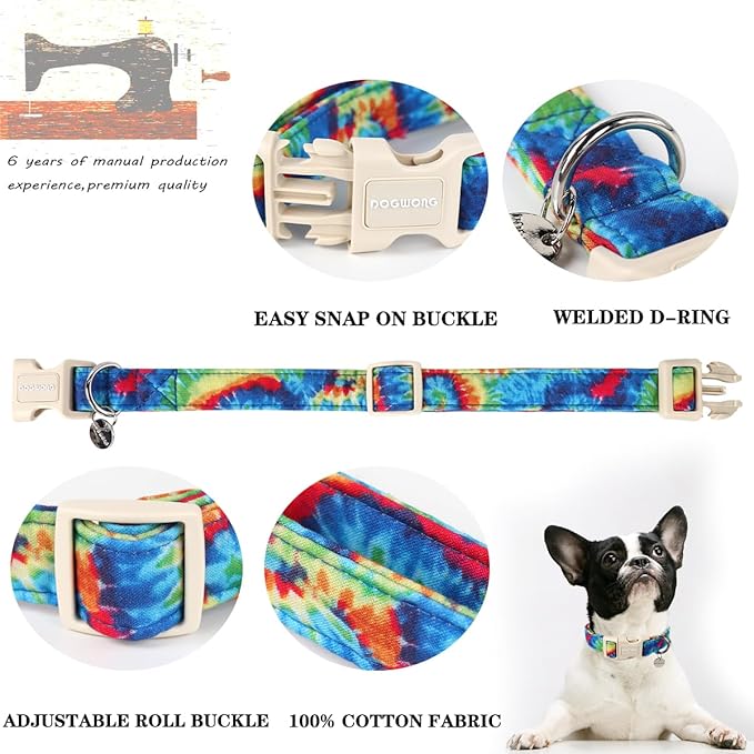 DOGWONG Cotton Dog Collar, Spring Summer Dog Collar Durable Soft Natural Fabric Pet Dog Collar Cute Wedding Puppy Necklace for Small Medium Large Dog