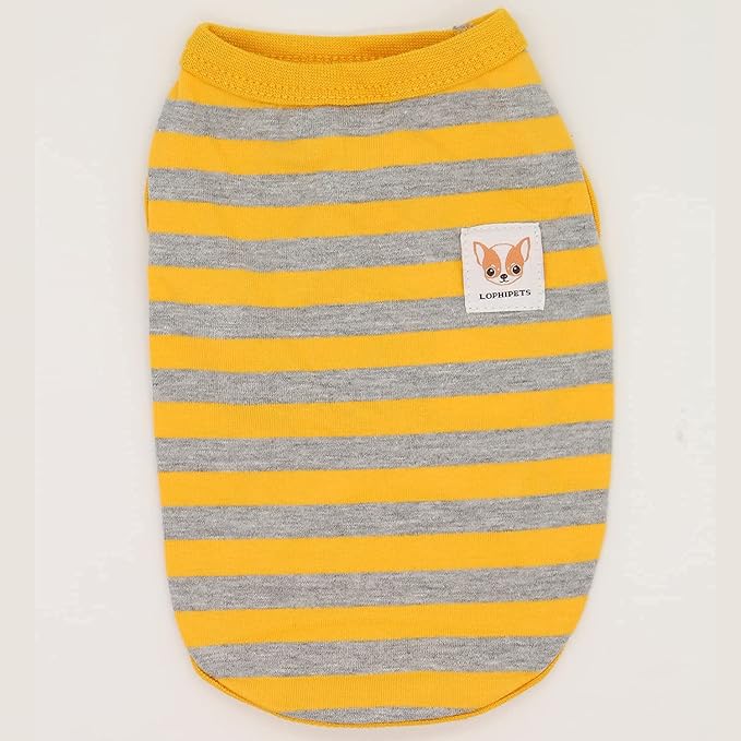 LOPHIPETS 100% Cotton Striped Dog Shirts for Small Dogs Chihuahua Puppy Clothes Tank Vest-Yellow and Gray Strips/S